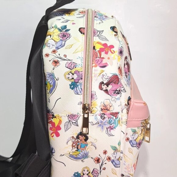 Disney Princesses BioWorld White/Pink Floral Mini Backpack 10" Faux Leather - Picture 4 of 11
